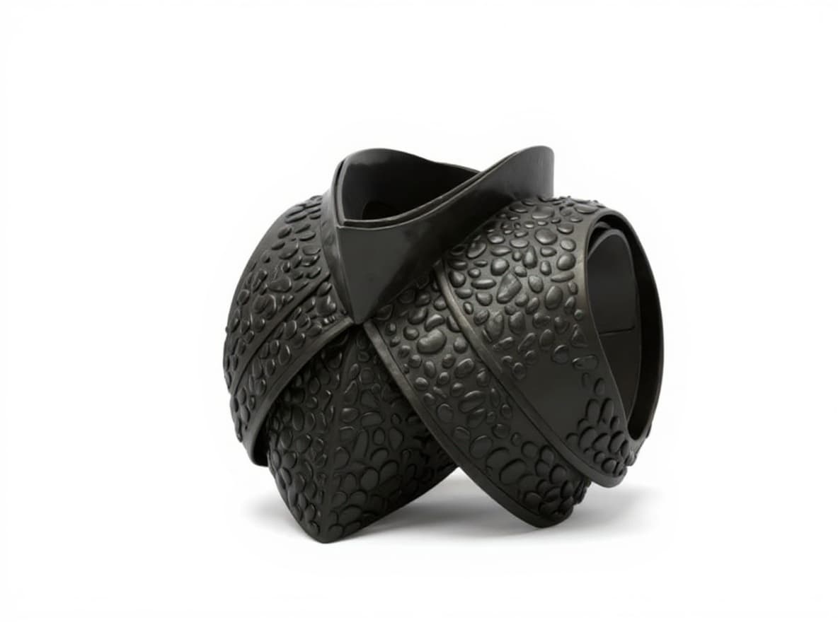 black, textured, sculptural