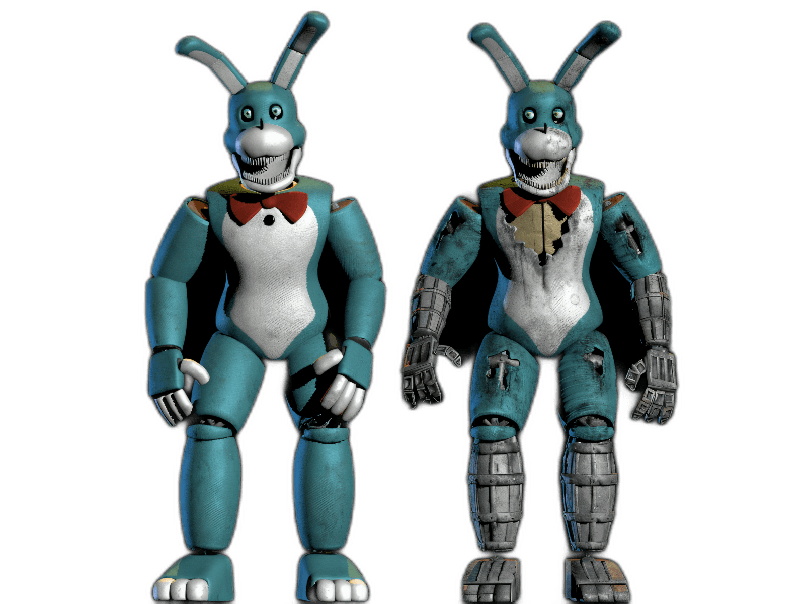 Two versions of Toy Bonnie animatronic