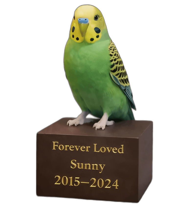 green and yellow budgerigar urn