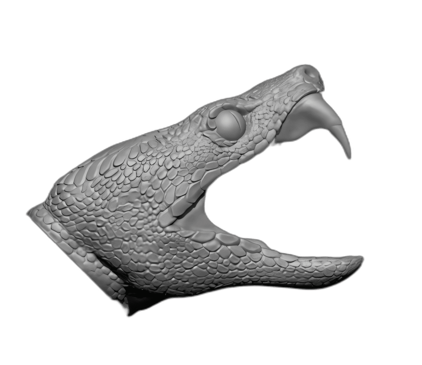 snake head with open mouth and fangs