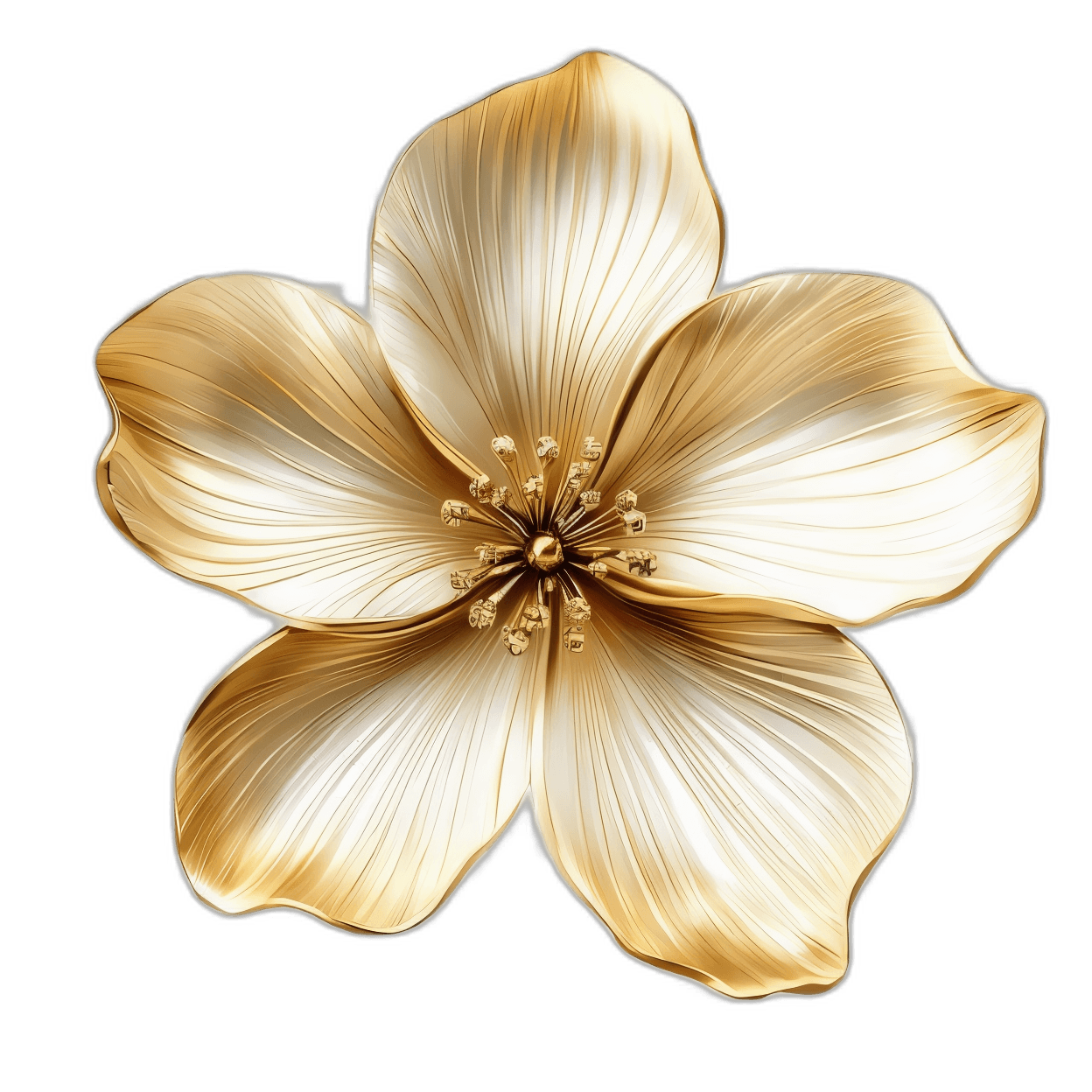 metallic gold five-petal flower with stamens
