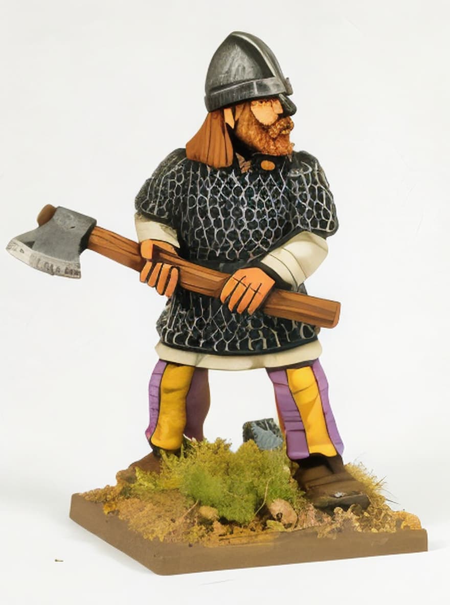 Viking warrior miniature with axe and helmet