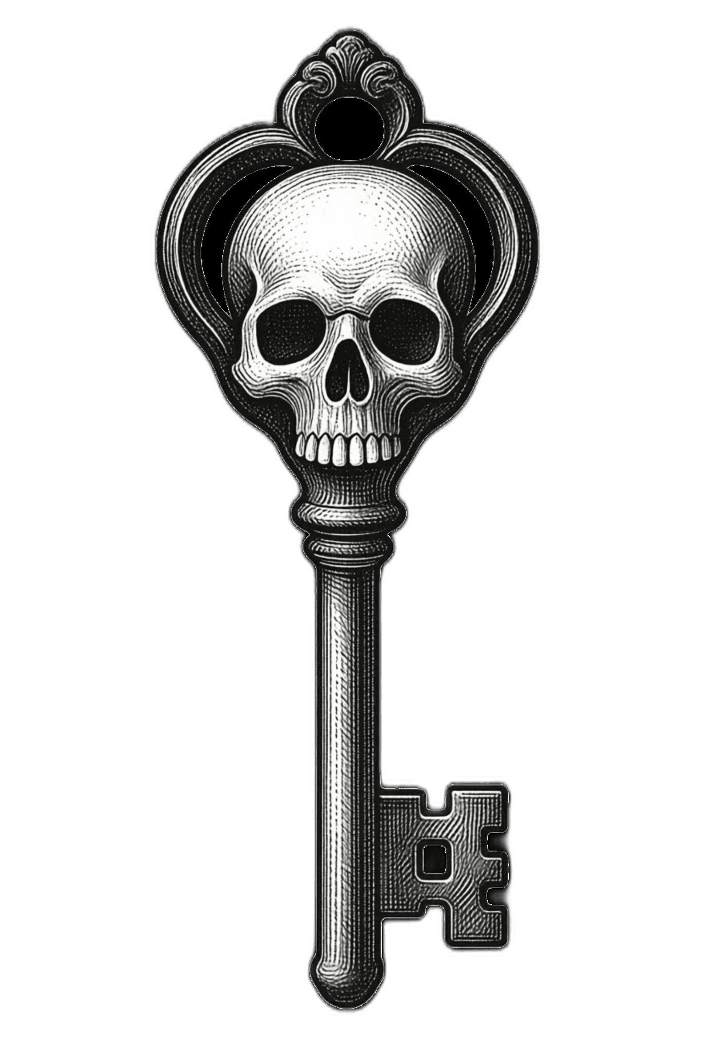 ornate skeleton key with skull handle
