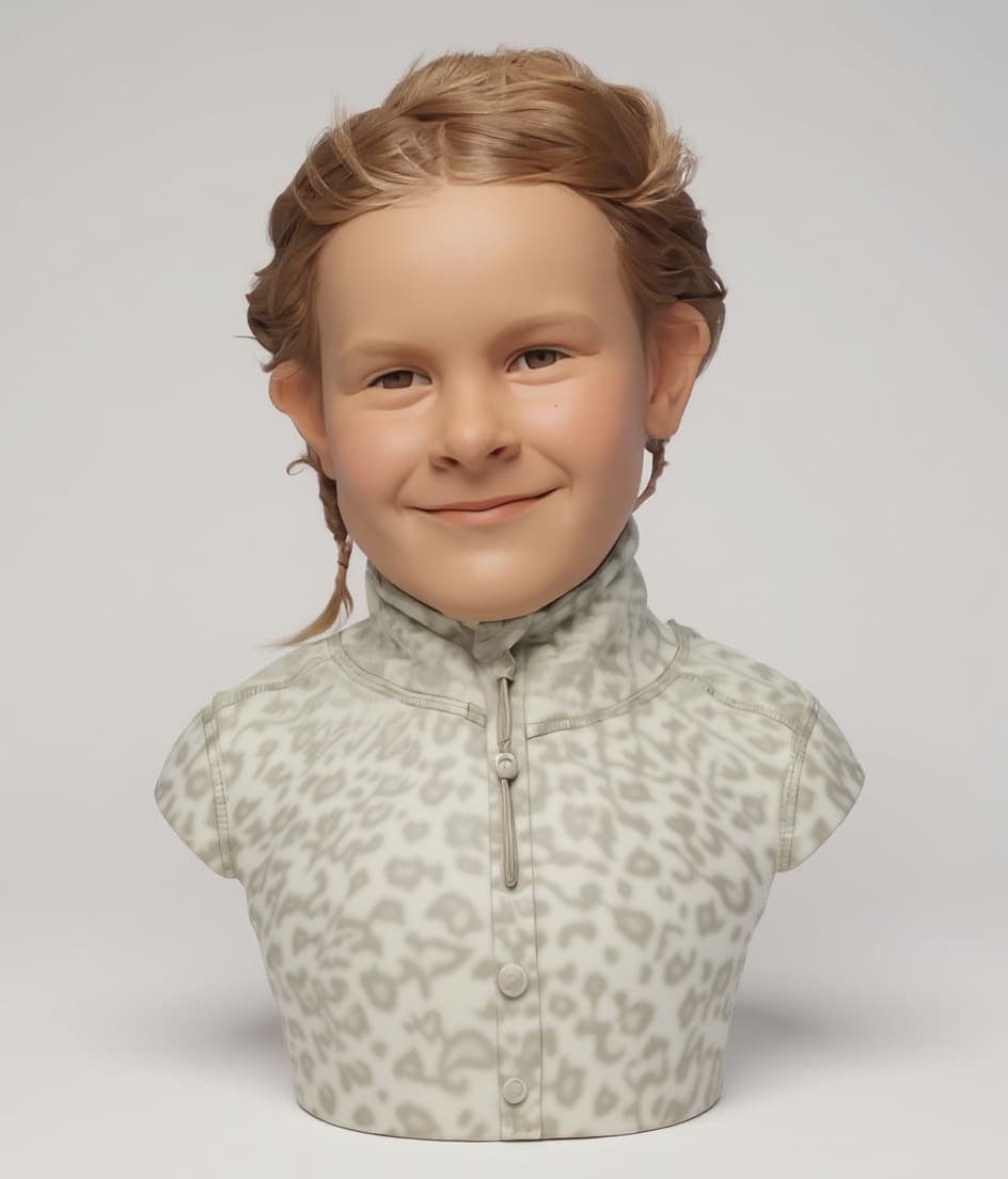 bust of a smiling child with braids