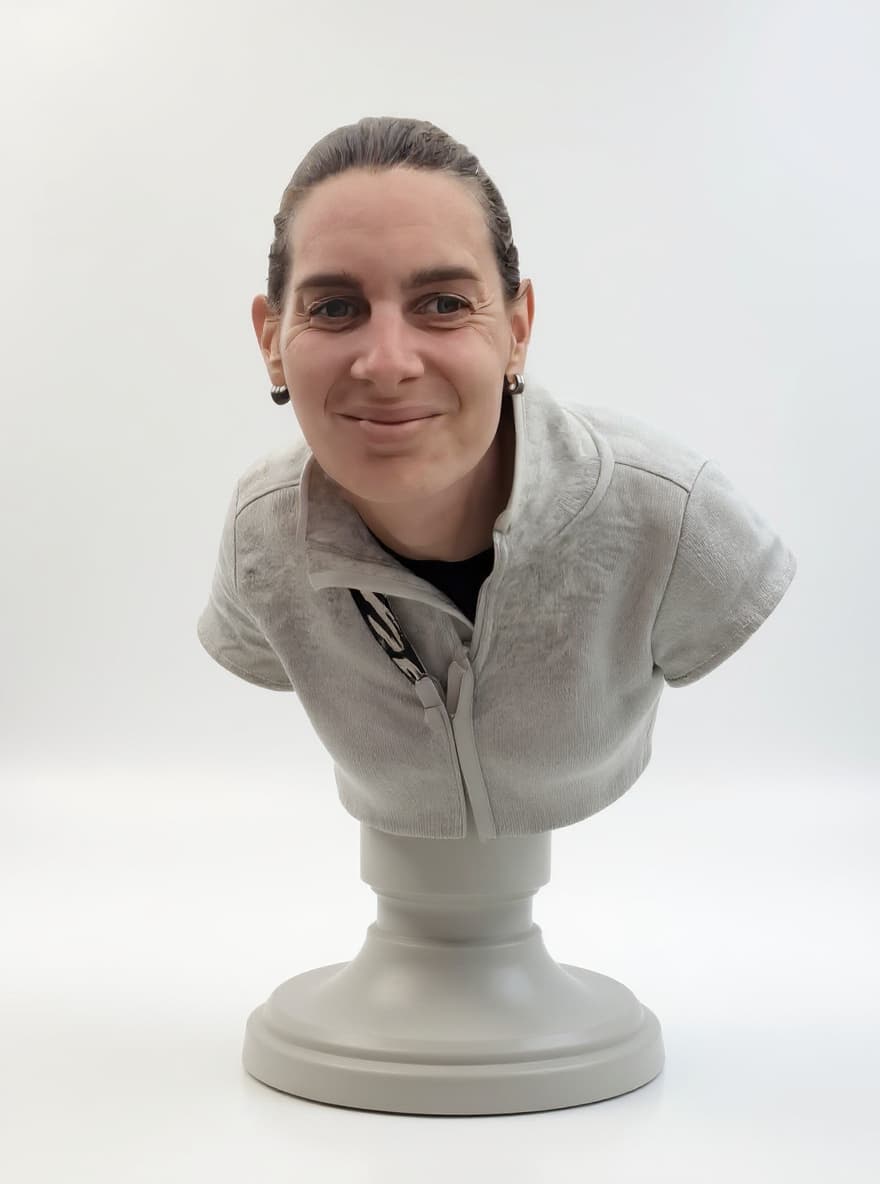 3D printed bust of a smiling woman