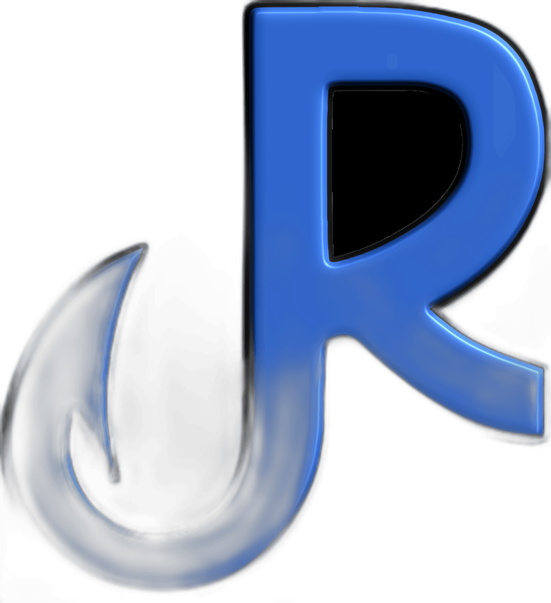 blue letter R with a silver hook