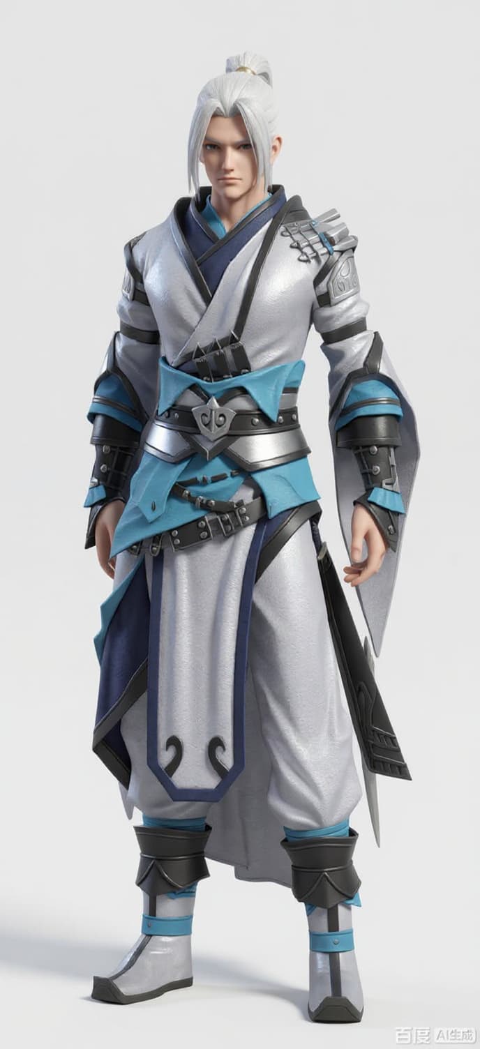 male character in white and blue fantasy attire