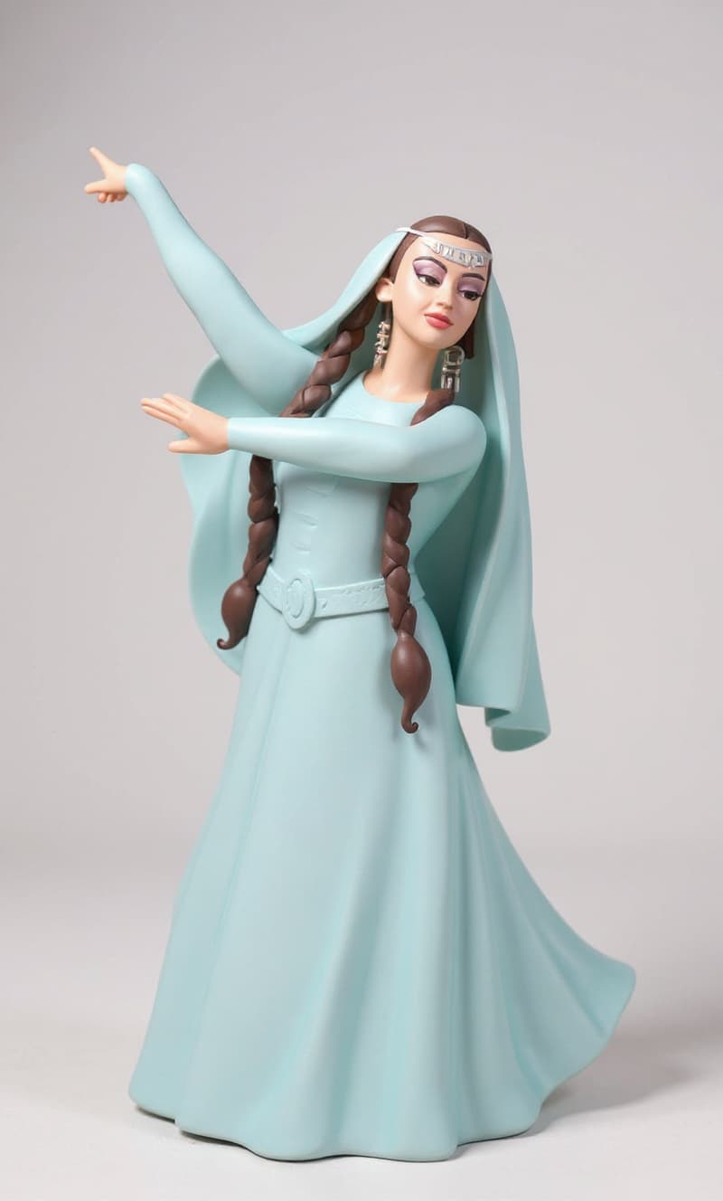 female figurine in light blue dress