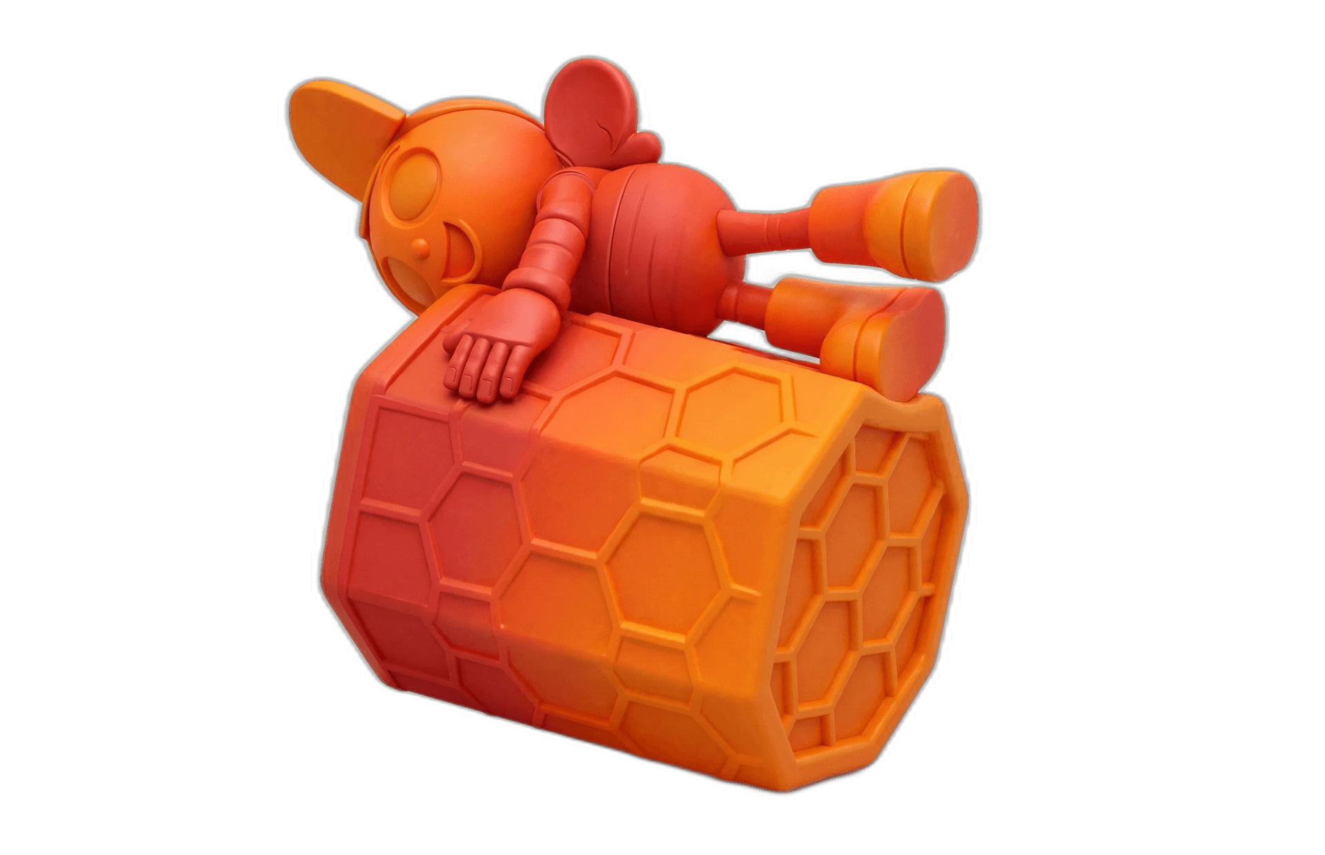 orange robot toy on hexagonal cylinder