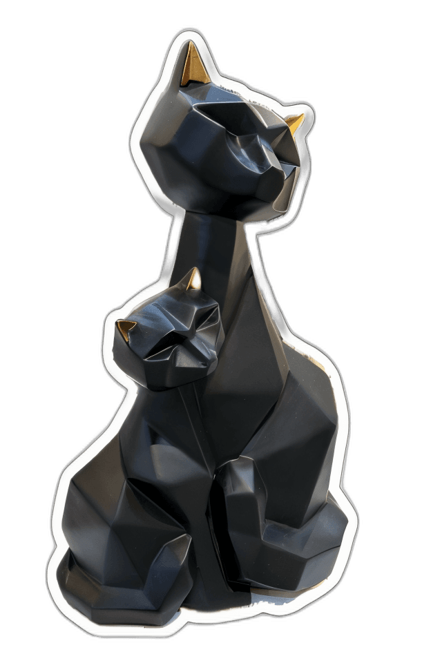 geometric black cat and kitten sculpture