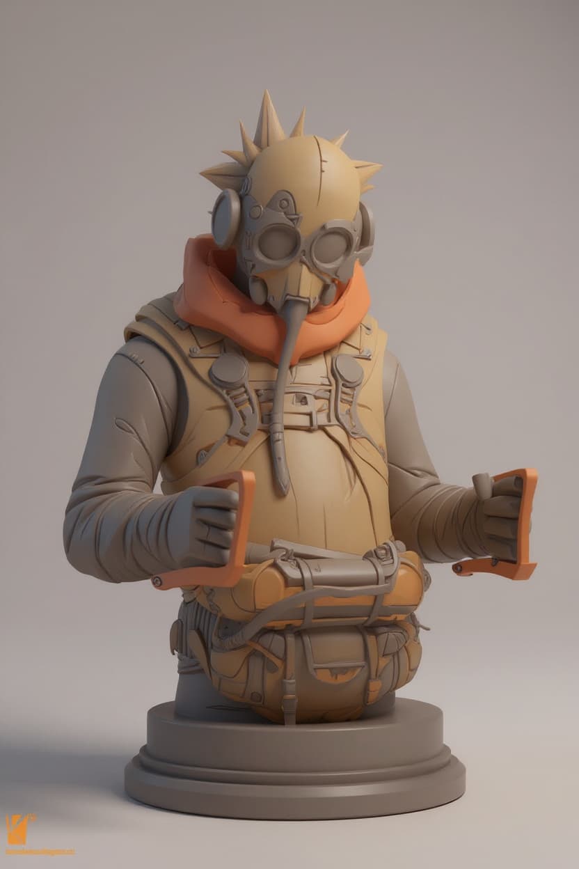 stylized plague doctor bust with spiky hair