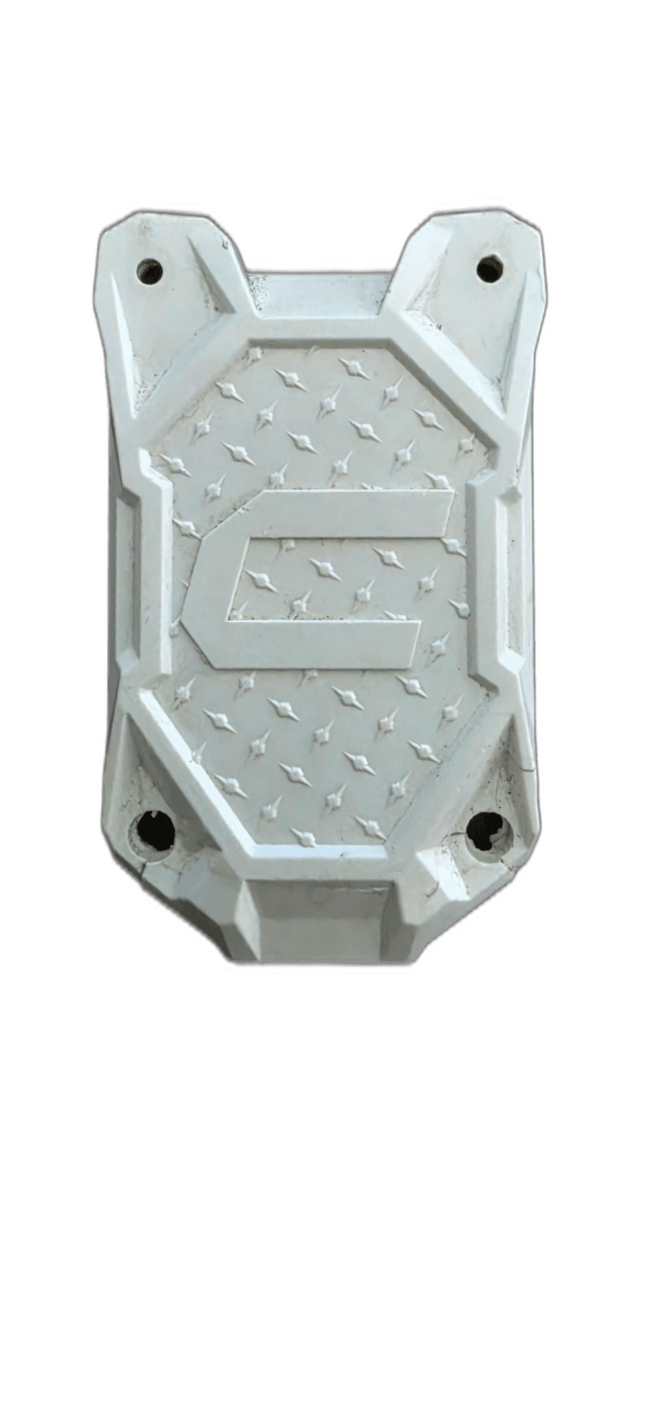 white textured plastic panel with 'G' logo
