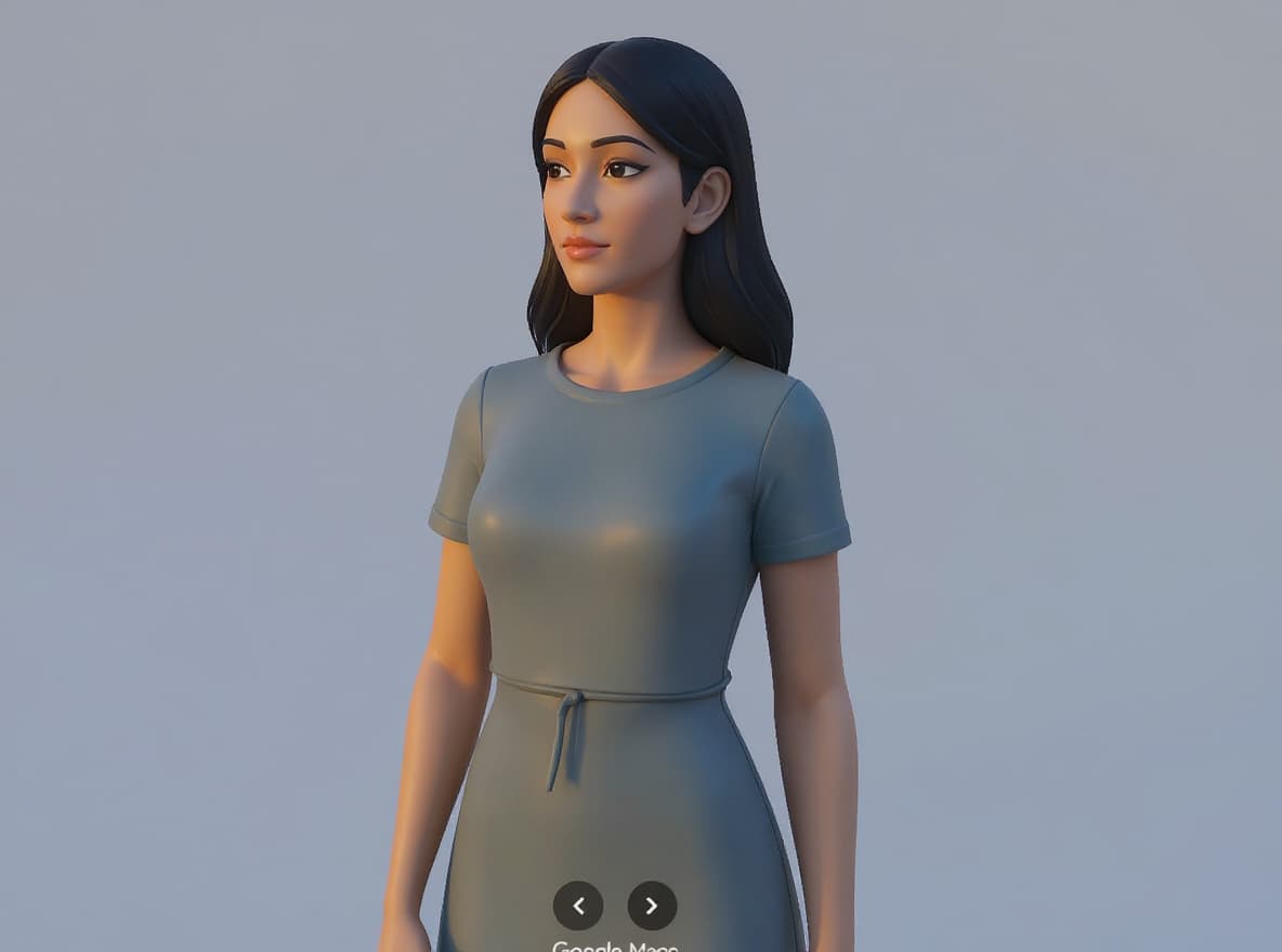3D rendered woman in a blue dress