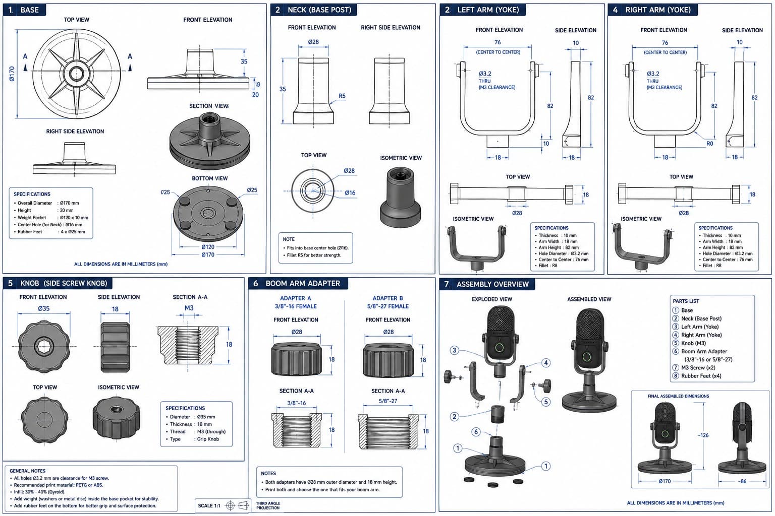 microphone stand assembly with exploded view