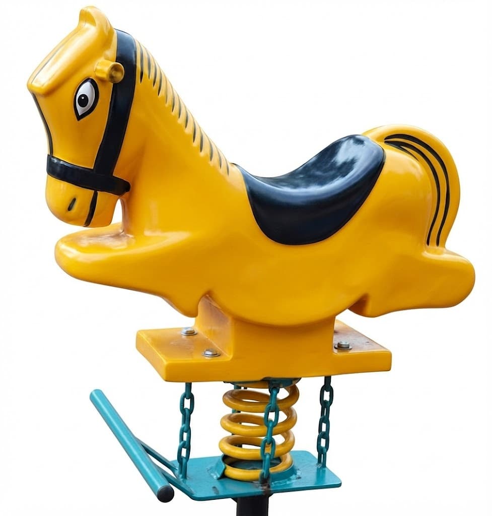 yellow plastic spring rider horse