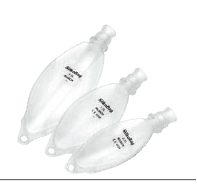three transparent SilkoBag medical fluid bags