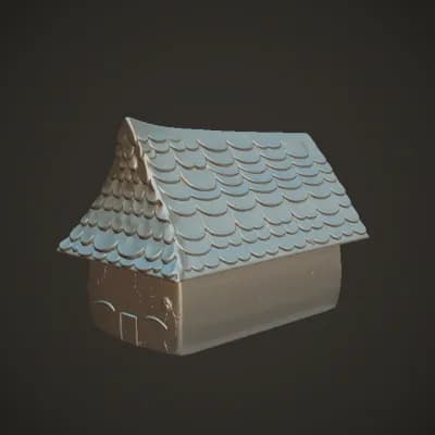 Cartoon house with painted whimsical d… — 3D model generated with MakeIt3D