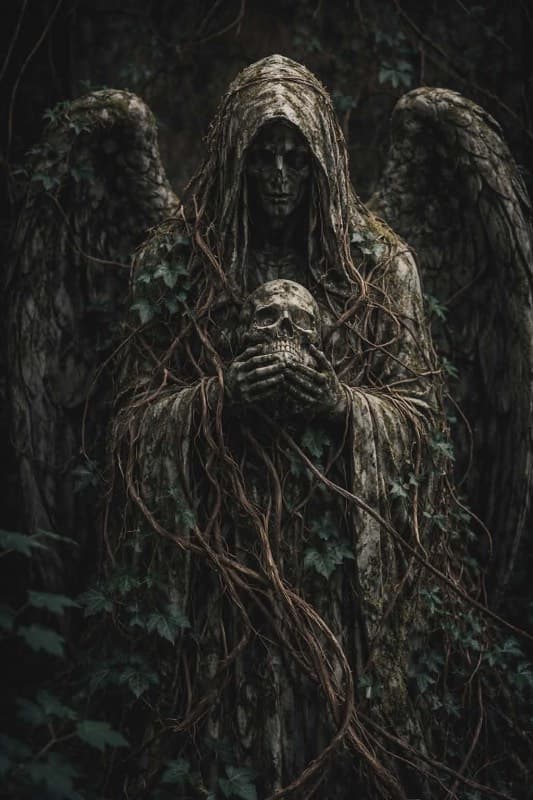 skull, hooded figure