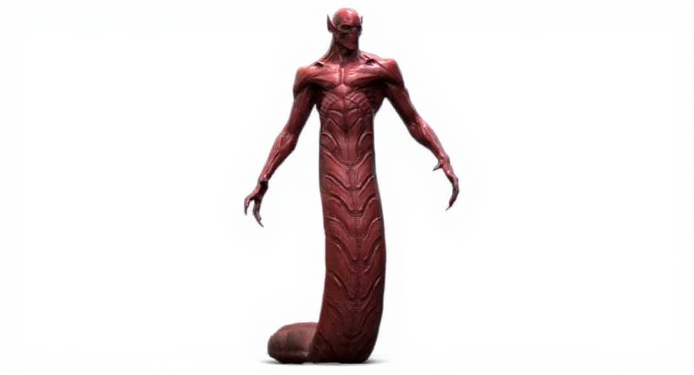 red, serpentine humanoid
