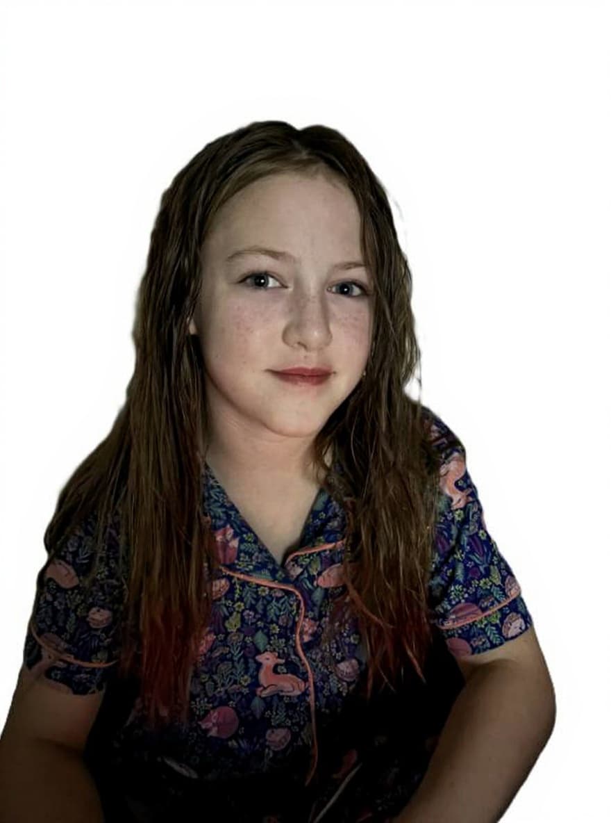 girl, floral pajamas