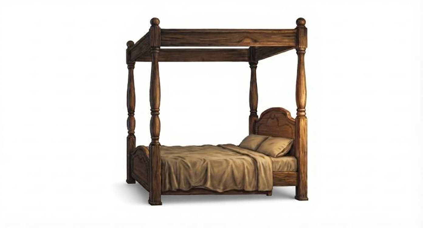 wooden four-poster bed