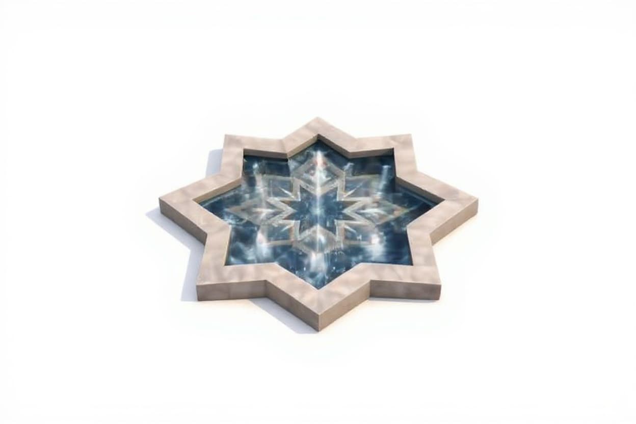 starburst-shaped stone fountain