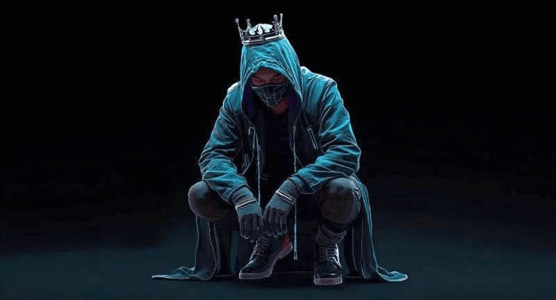 crown, mask, hoodie