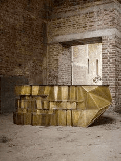 gold geometric sculpture