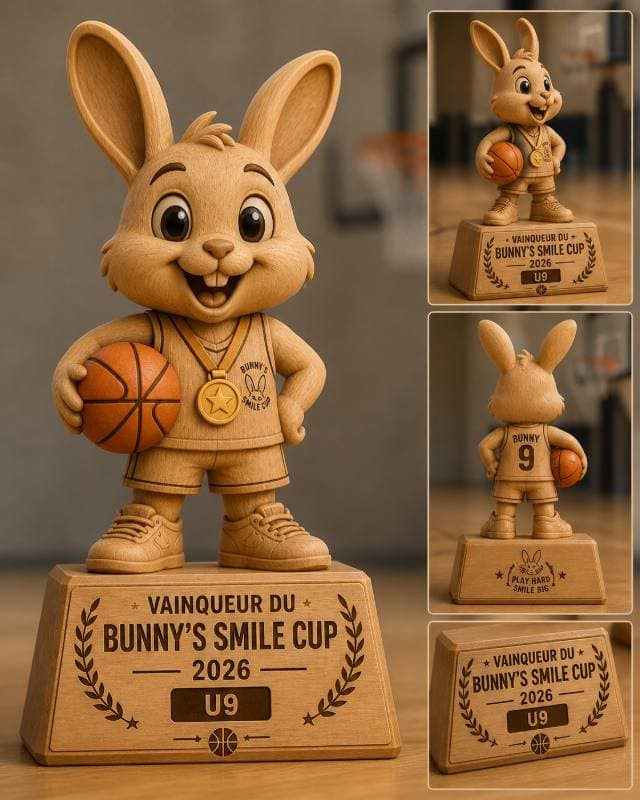 wooden basketball trophy