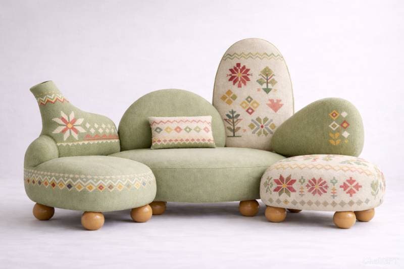 green embroidered chair