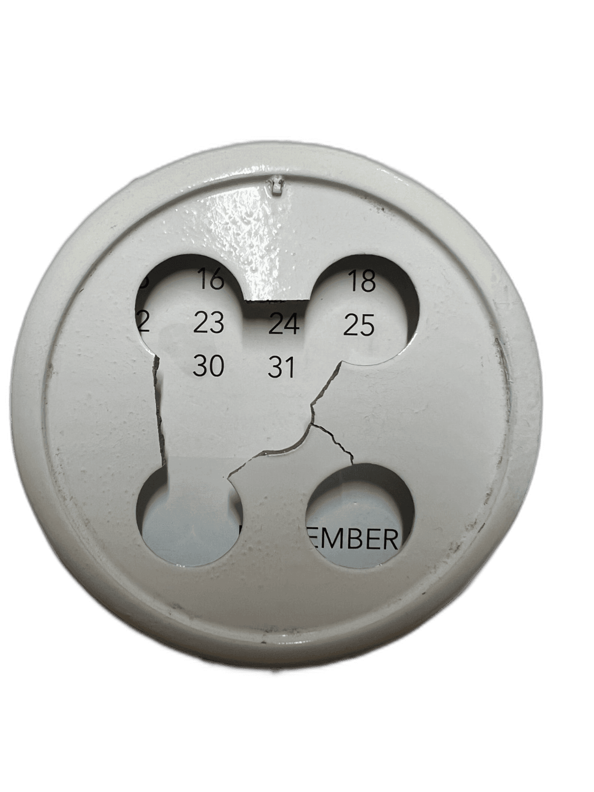 damaged white circular perpetual calendar