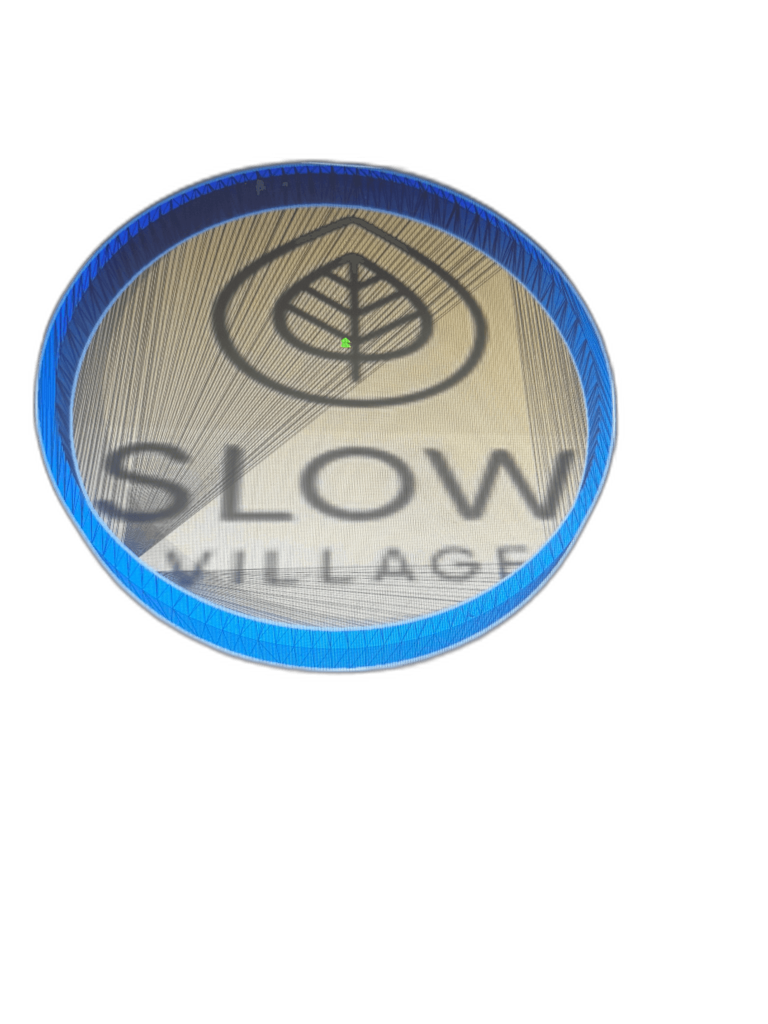 Slow Village logo on circular screen