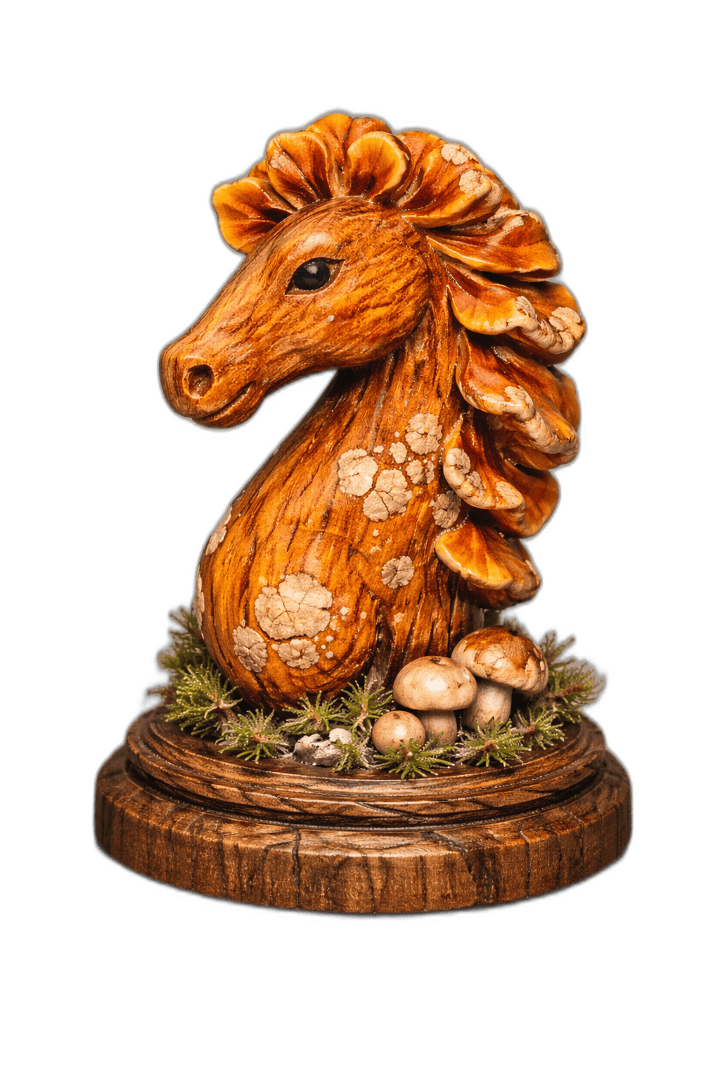 wooden horse head chess piece sculpture