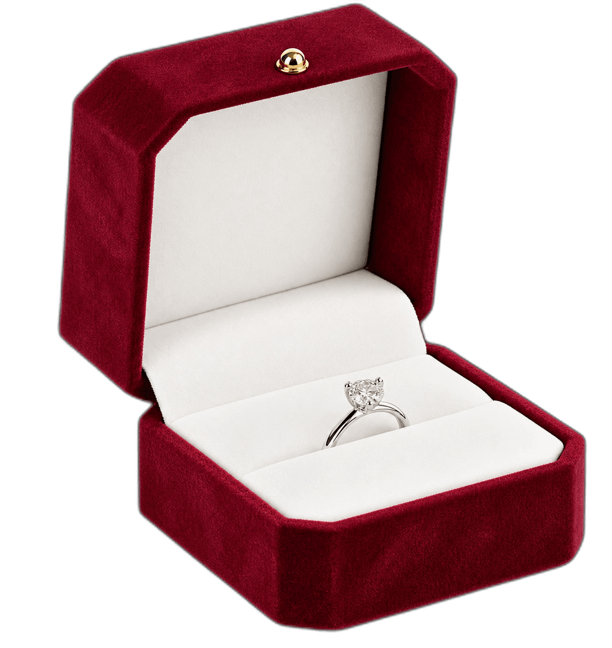 red velvet ring box with diamond ring