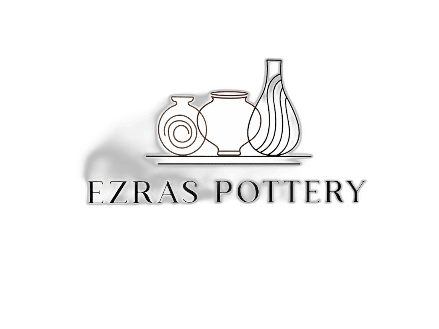 Ezras Pottery logo with three stylized vases