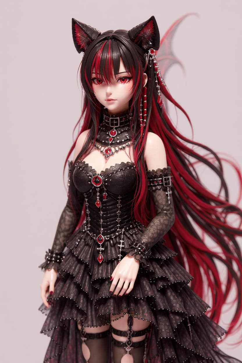 anime-style gothic cat-girl figurine