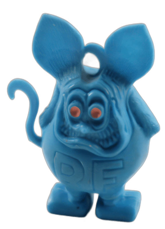 blue mouse-like monster toy with 'DF' text