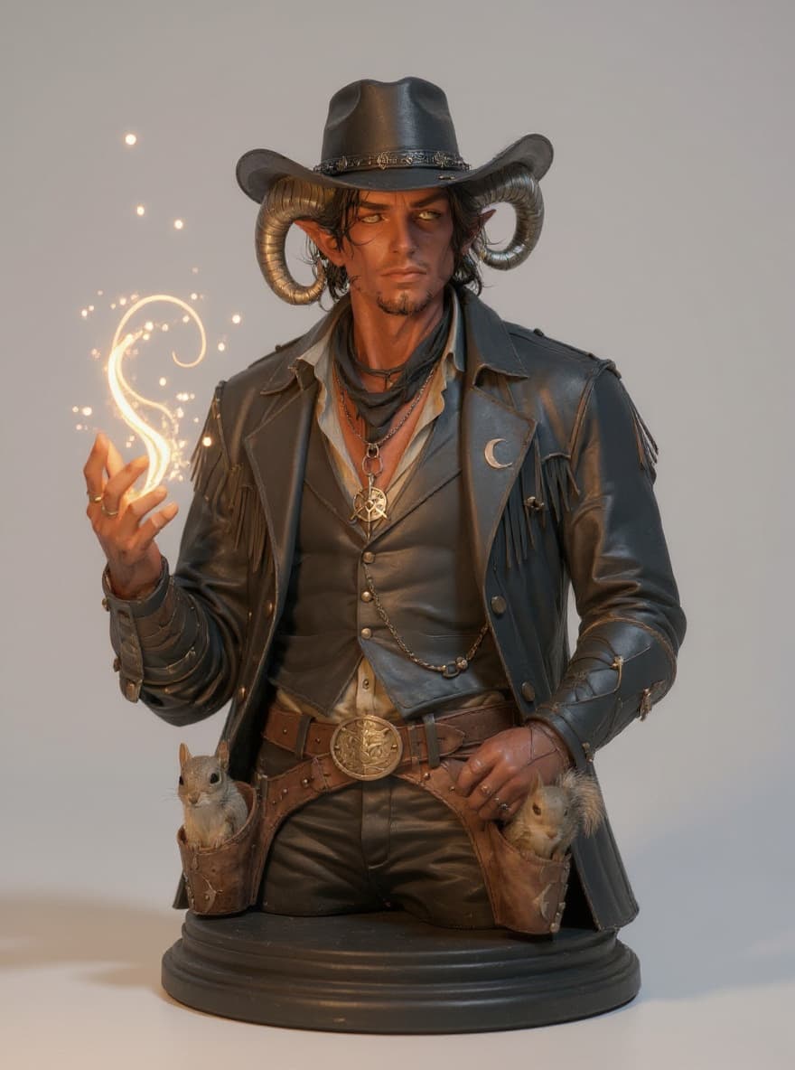 Fantasy cowboy character bust with squirrels