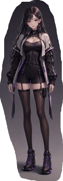 Anime girl in black and purple outfit