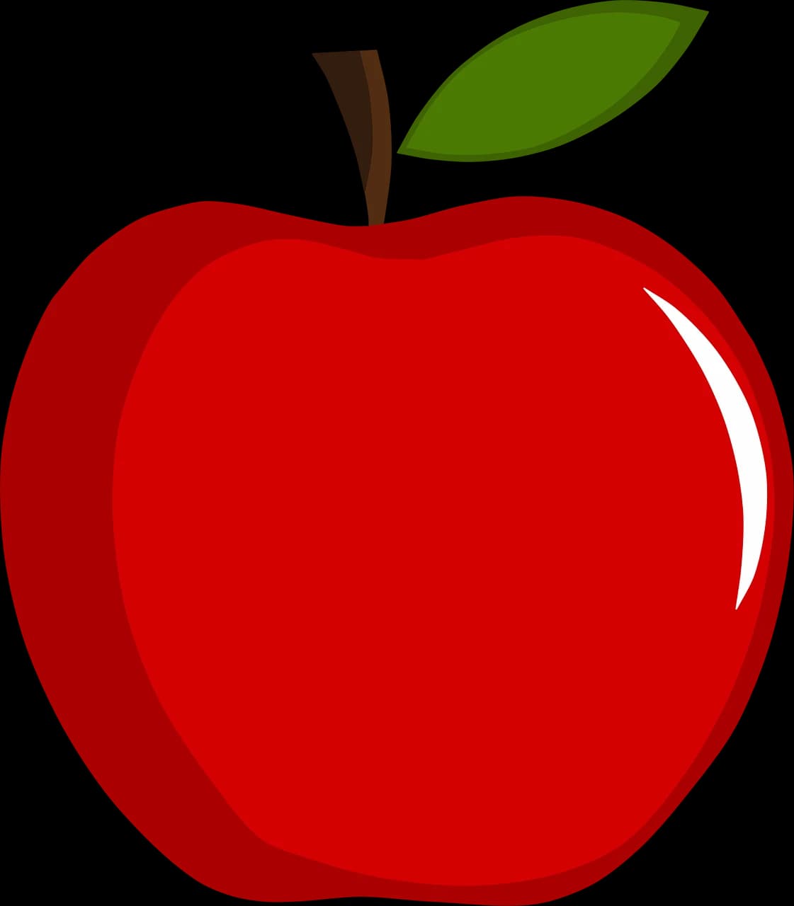 cartoon red apple with stem and leaf
