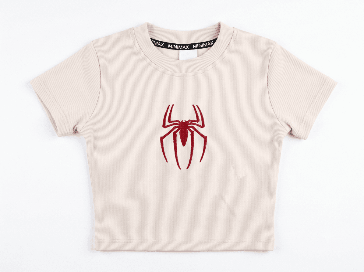 MINIMAX beige ribbed t-shirt with red spider logo
