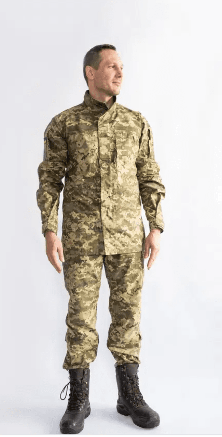 man in Ukrainian military camouflage uniform