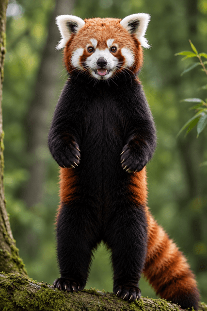 red panda standing on hind legs