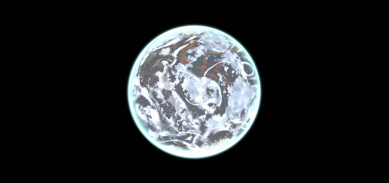 stylized icy planet with glowing atmosphere