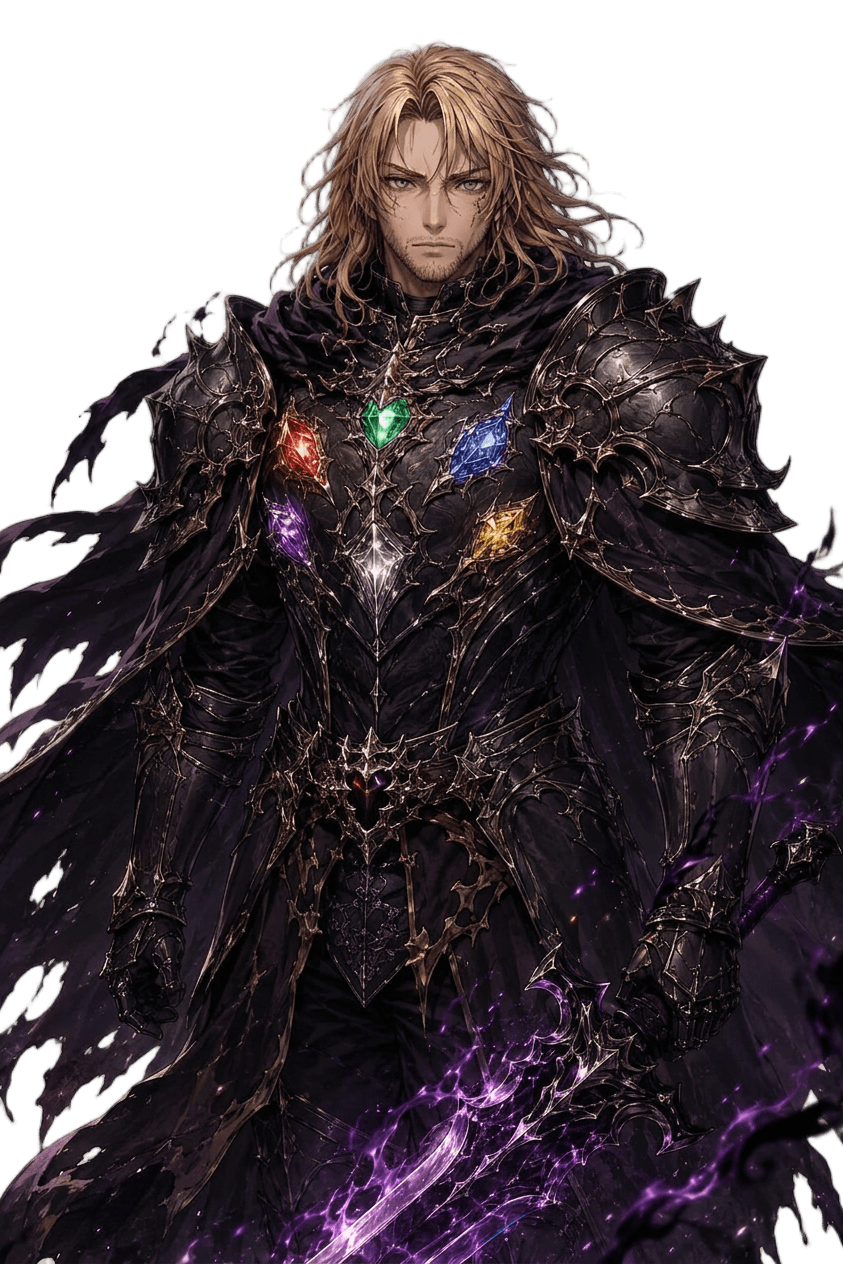 fantasy warrior in ornate dark armor