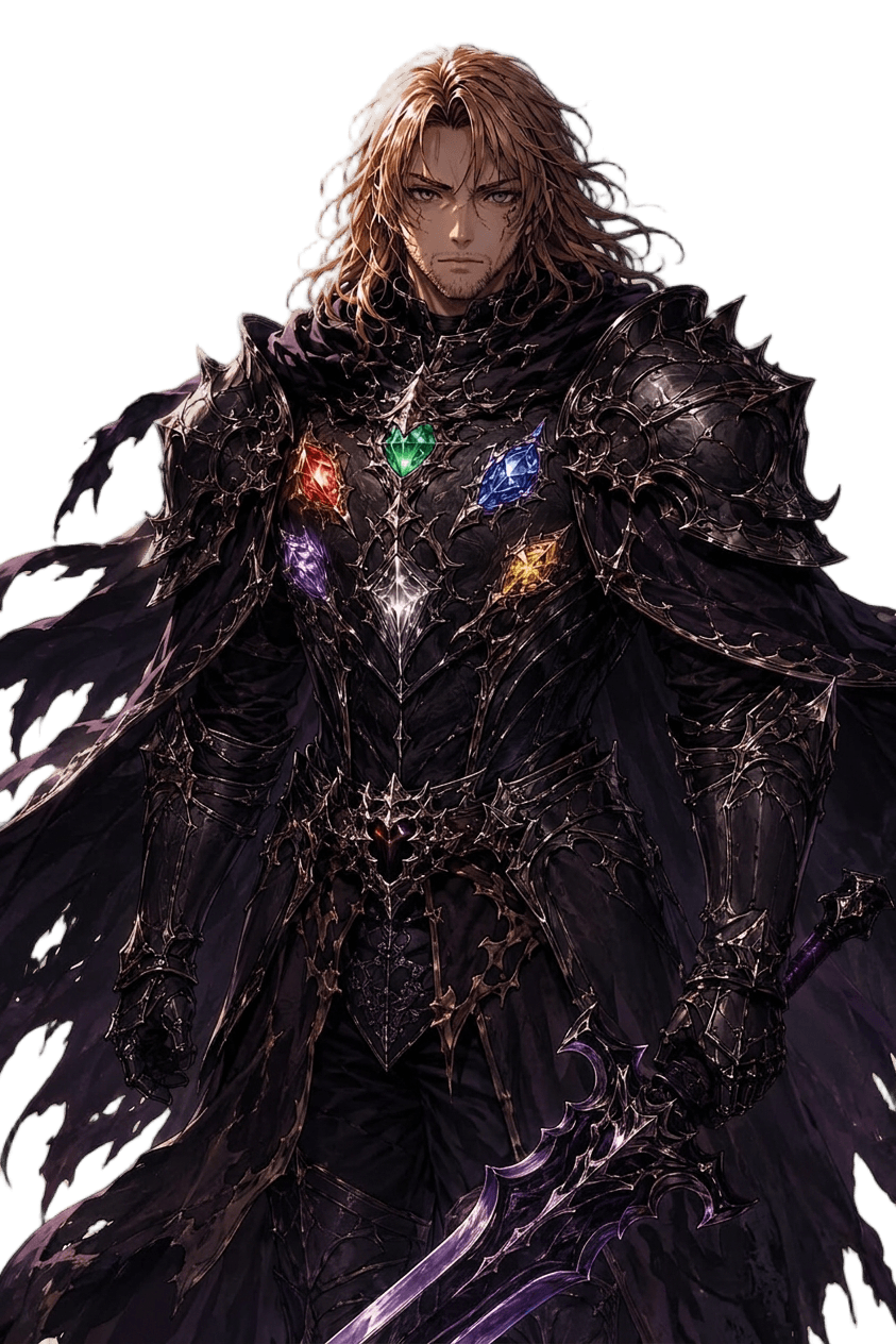 fantasy warrior in dark ornate armor