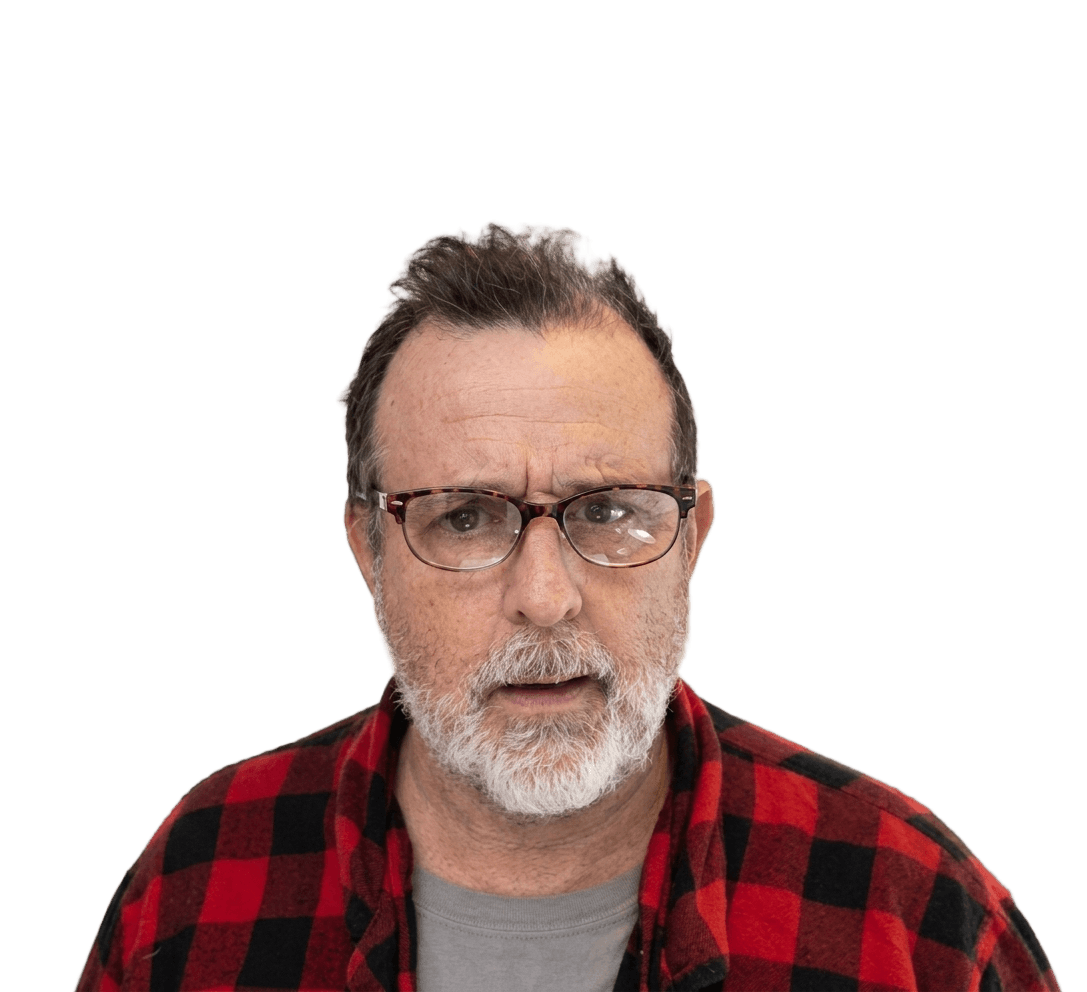 man with glasses and red plaid shirt