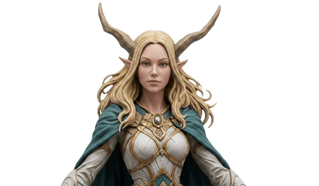 fantasy female character bust with horns